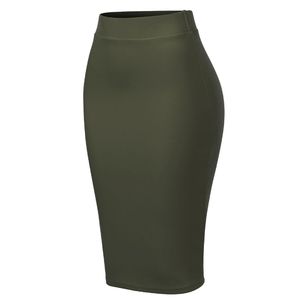 Olive Stretch Pencil Skirt